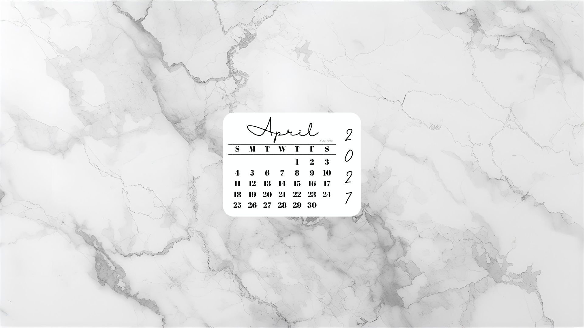 April 2027 Desktop Wallpaper Background - Light Grey | SaturdayGift