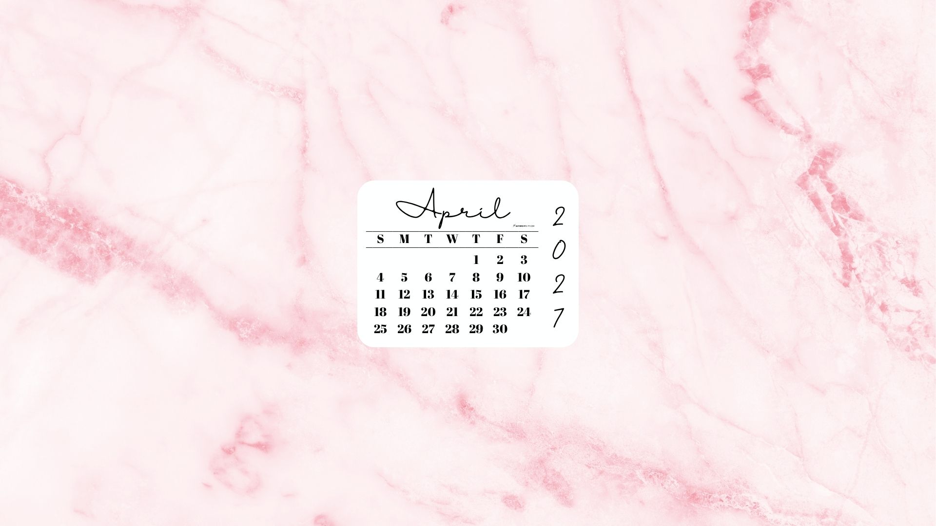 April 2027 Desktop Wallpaper Background - Light Rose | SaturdayGift
