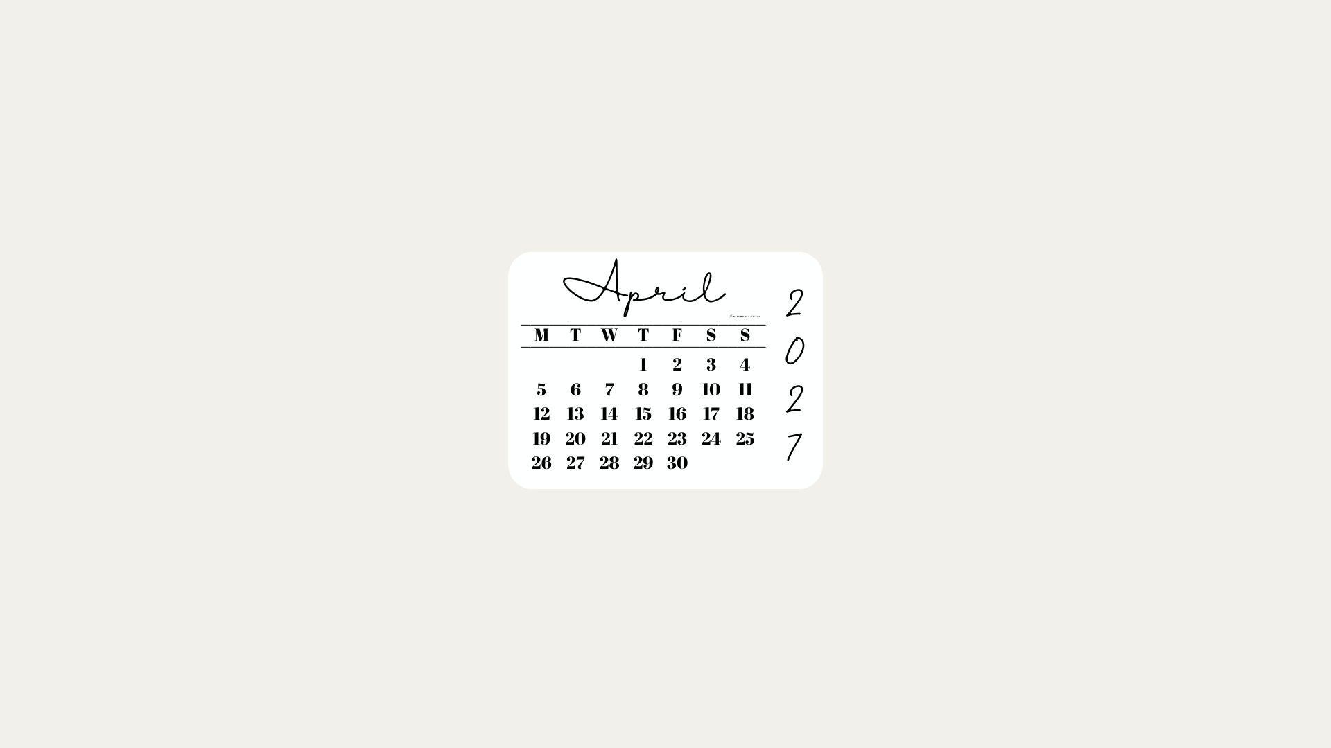 April 2027 Desktop Wallpaper Background - Minimal Beige | SaturdayGift