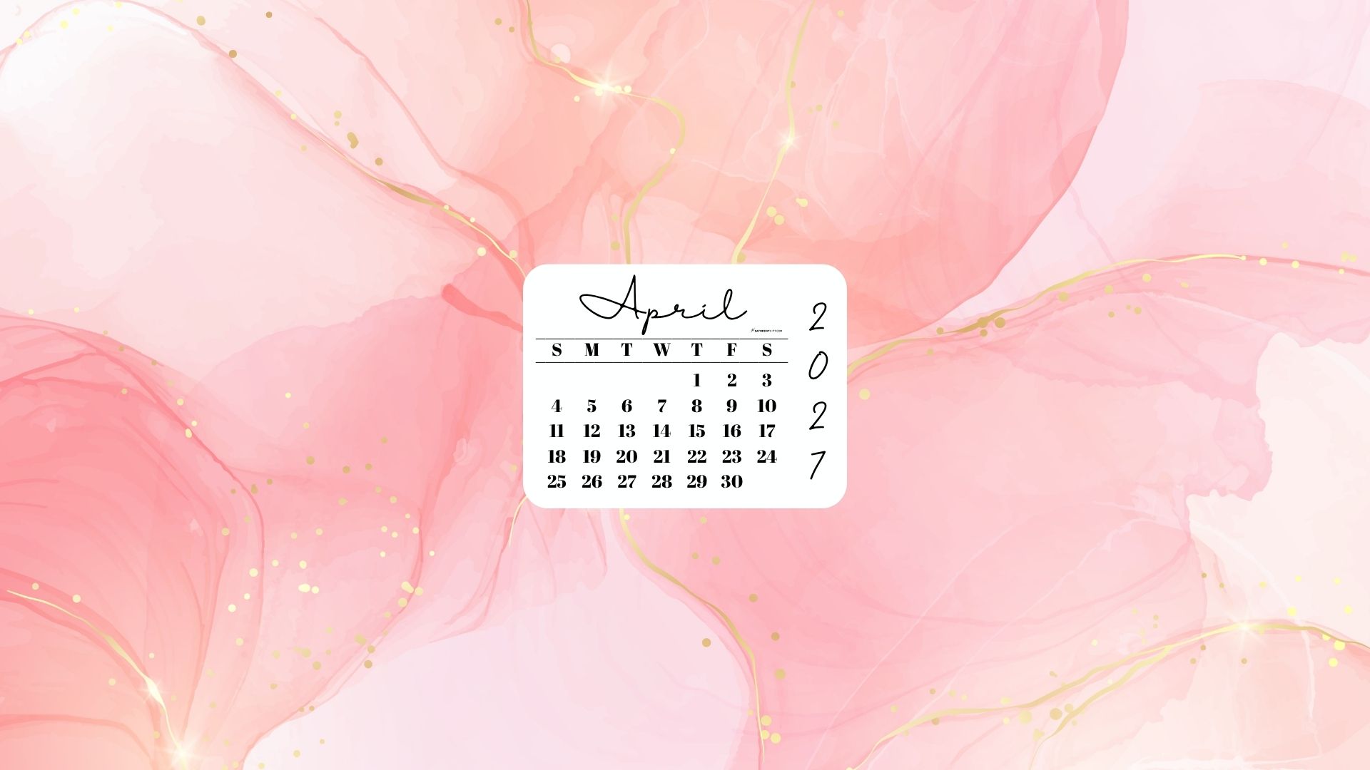 April 2027 Desktop Wallpaper Background - Peach & Gold | SaturdayGift