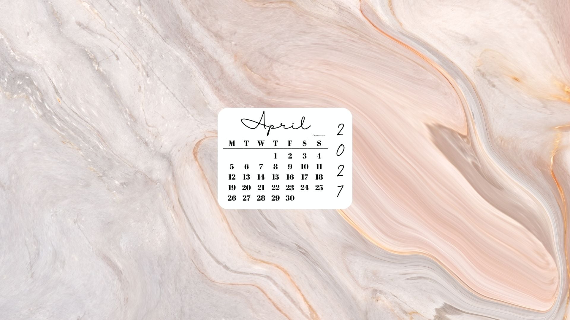 April 2027 Desktop Wallpaper Background - Peach Marble | SaturdayGift