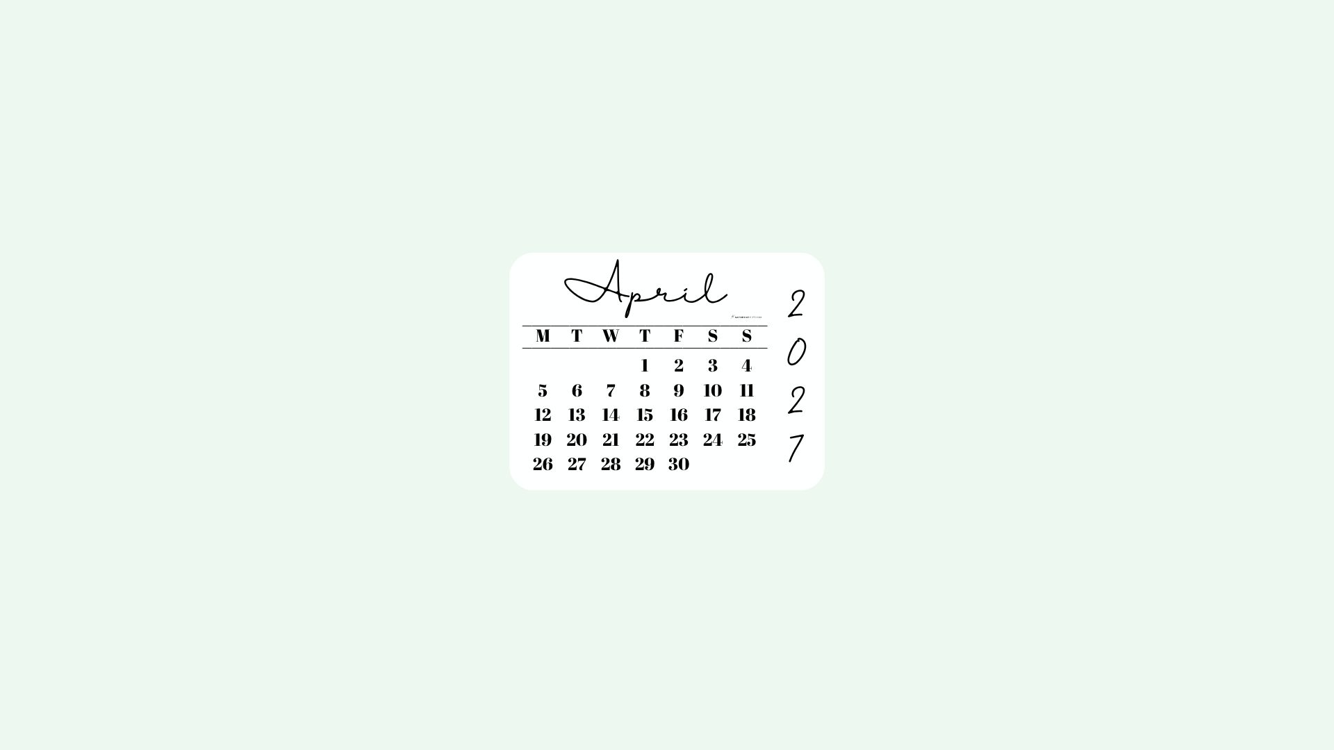 April 2027 Desktop Wallpaper Background - Simple Green | SaturdayGift