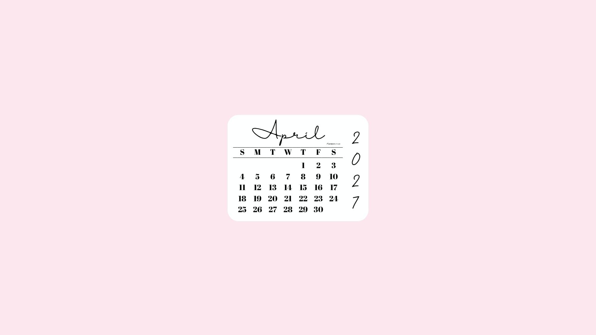 April 2027 Desktop Wallpaper Background - Simple Pink | SaturdayGift