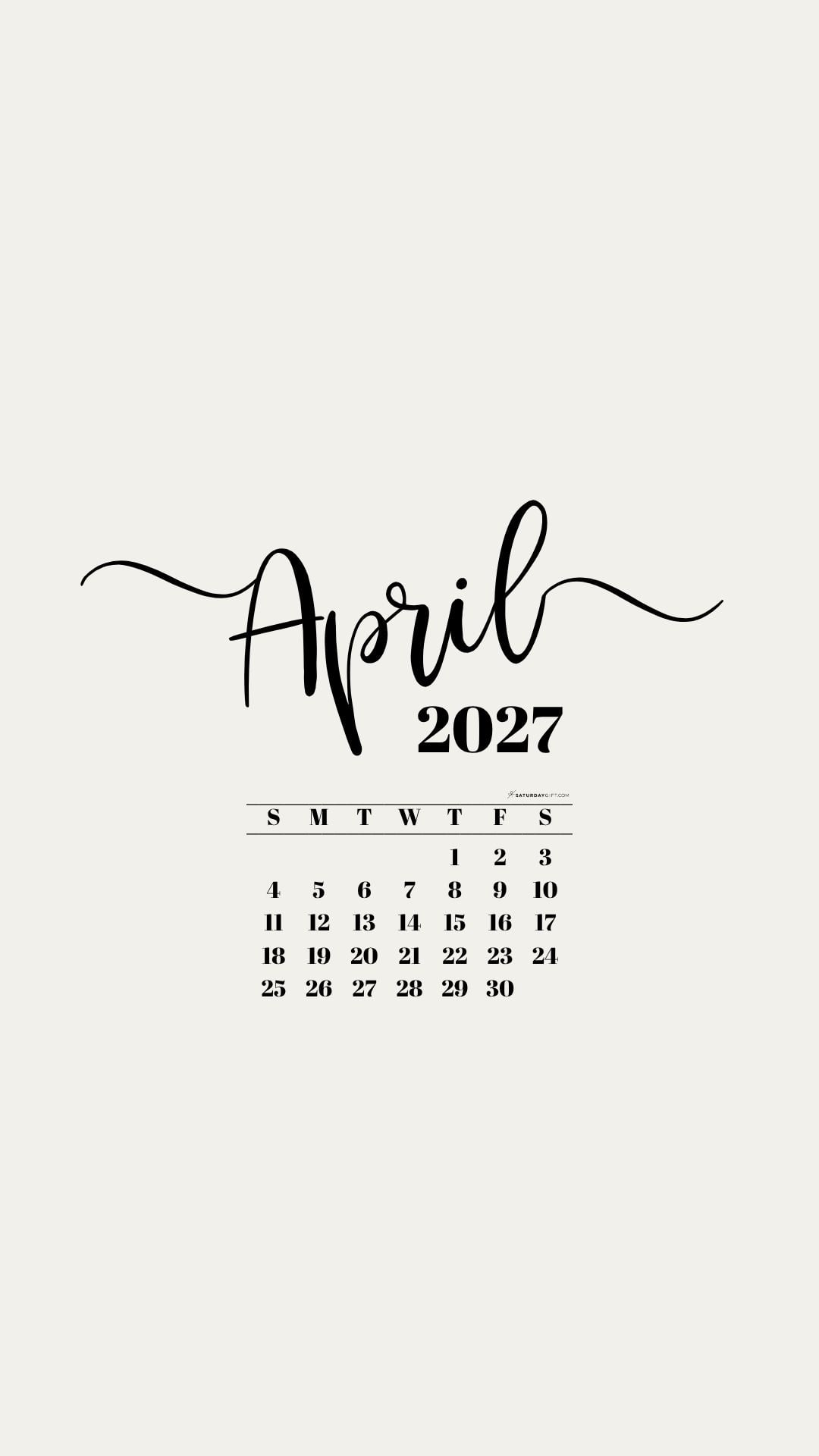 April 2027 Phone Background Wallpaper - Beige | SaturdayGift