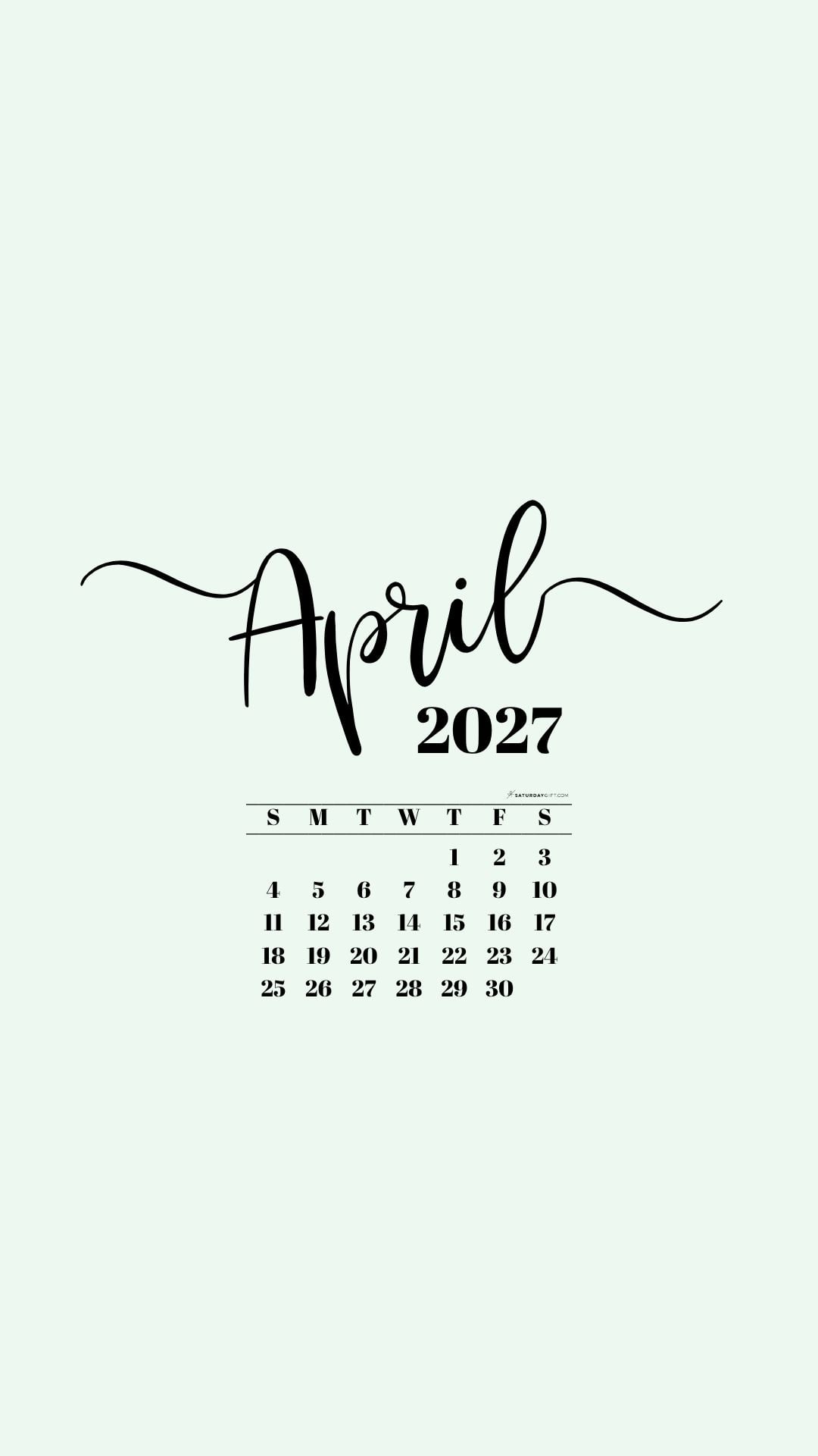 April 2027 Phone Background Wallpaper - Green | SaturdayGift
