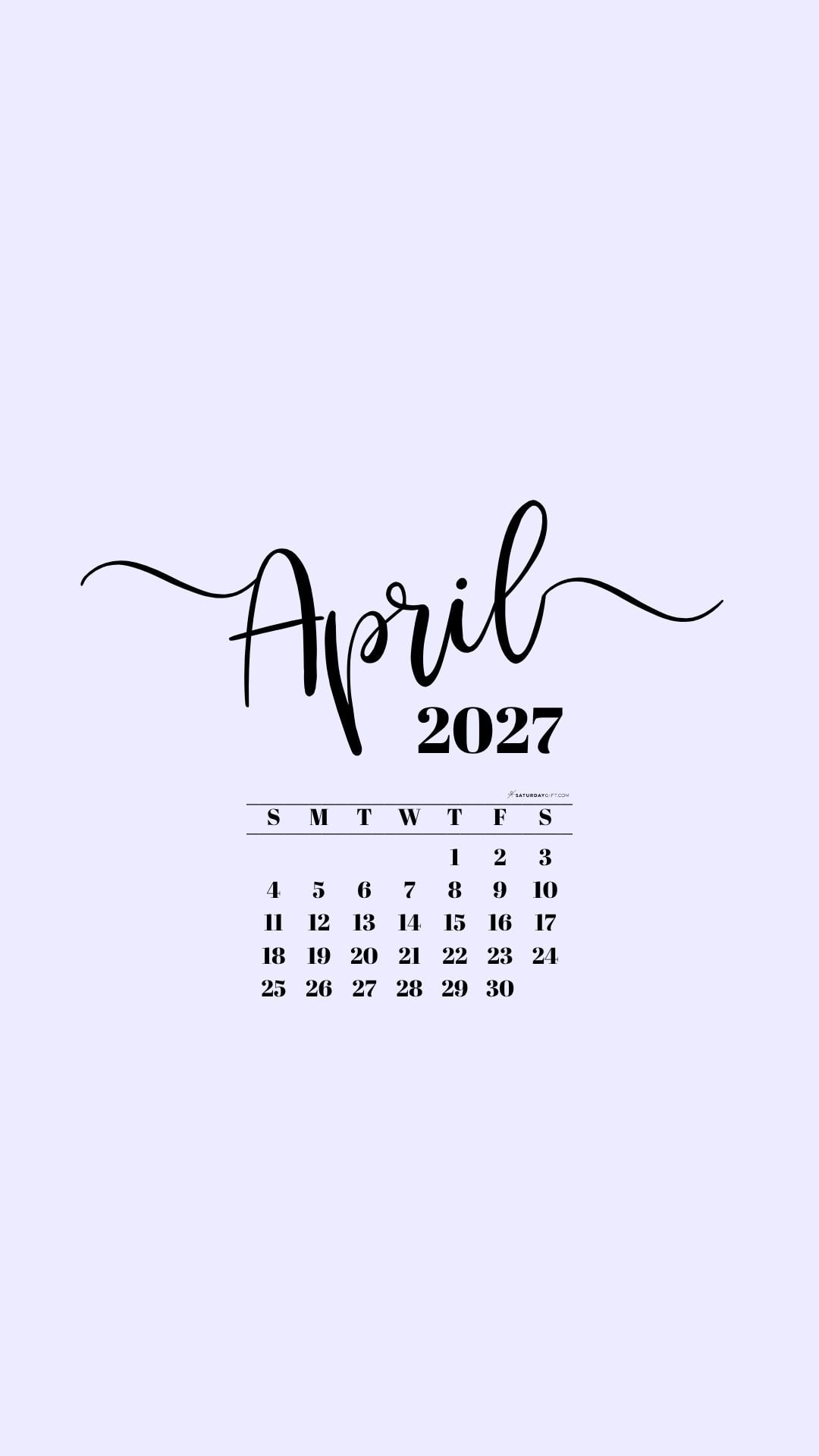 April 2027 Phone Background Wallpaper - Lilac | SaturdayGift