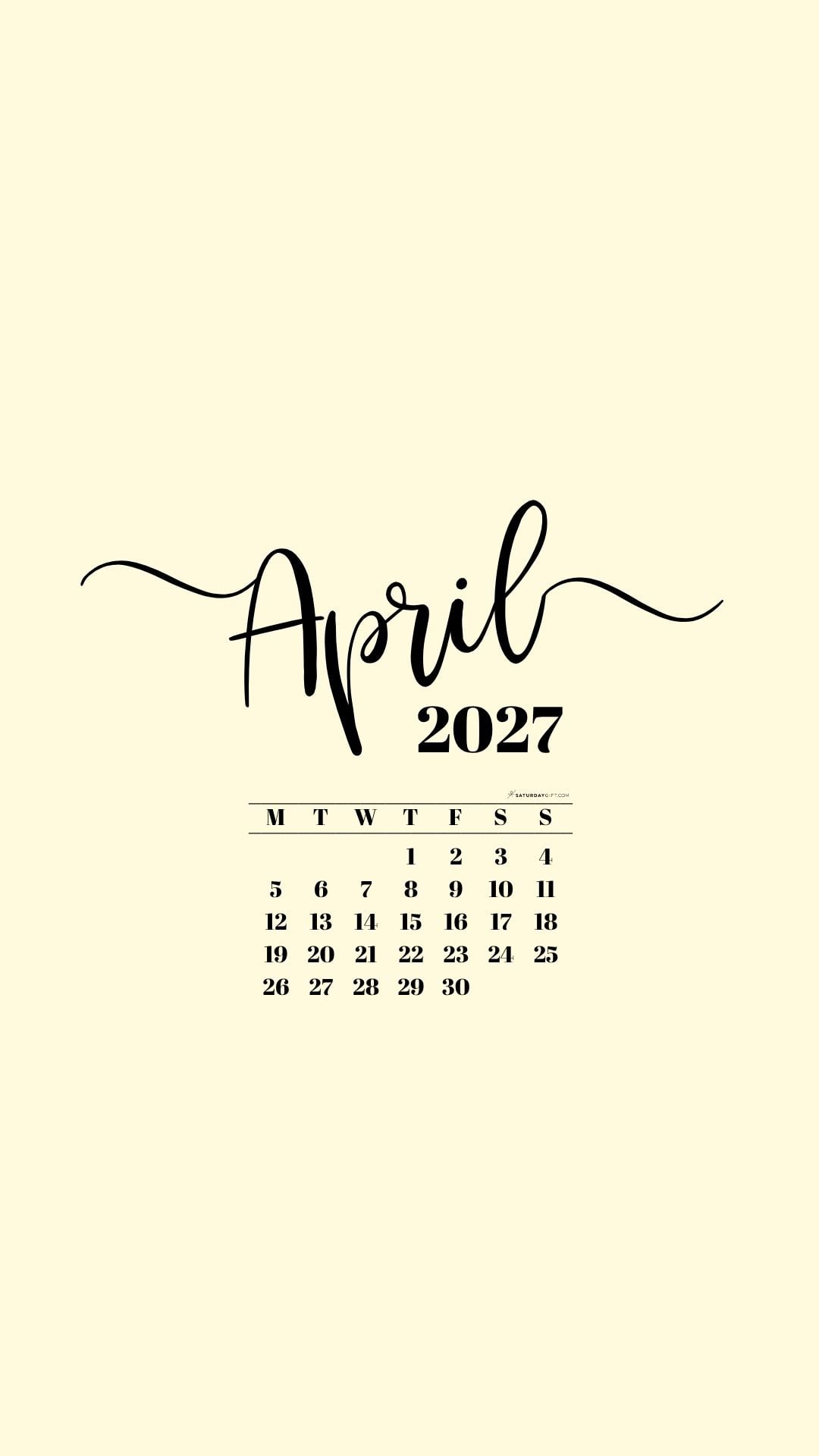 April 2027 Phone Background Wallpaper - Yellow | SaturdayGift