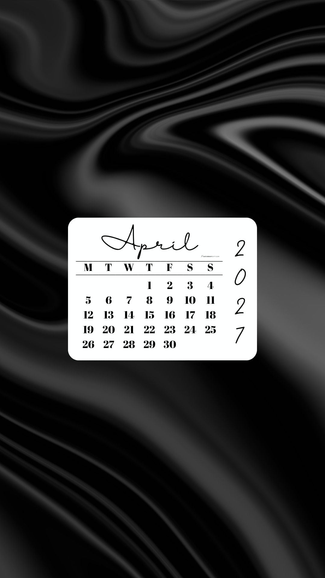 April 2027 Phone Wallpaper Background - Black Satin | SaturdayGift