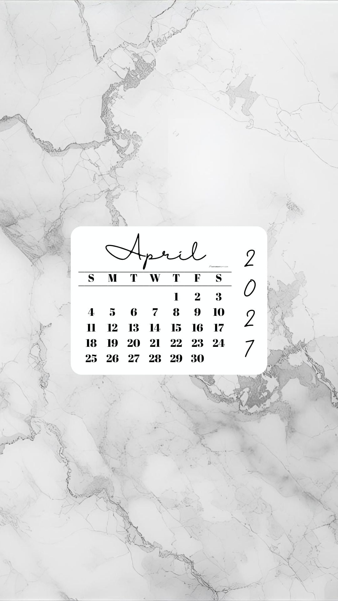 April 2027 Phone Wallpaper Background - Light Grey | SaturdayGift