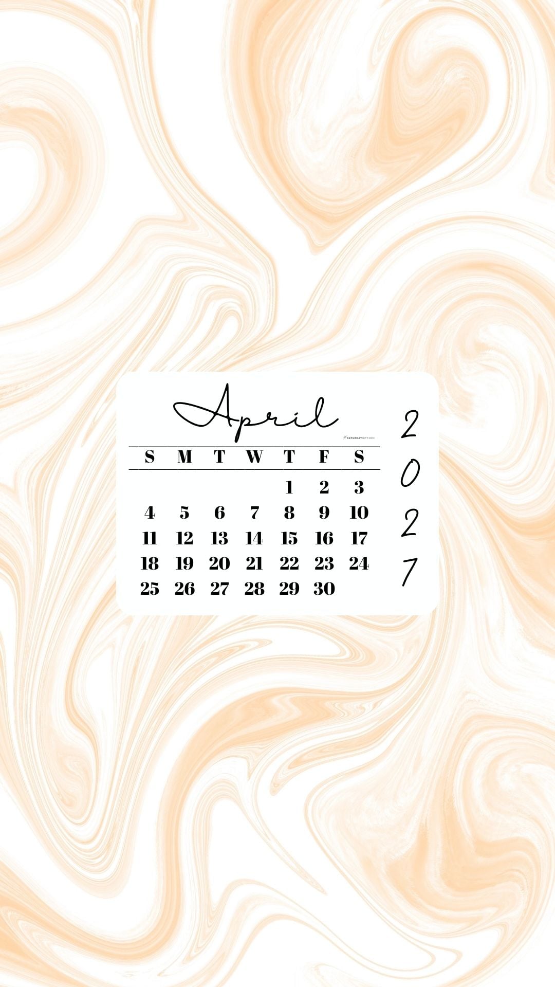 April 2027 Phone Wallpaper Background - Light Marble | SaturdayGift
