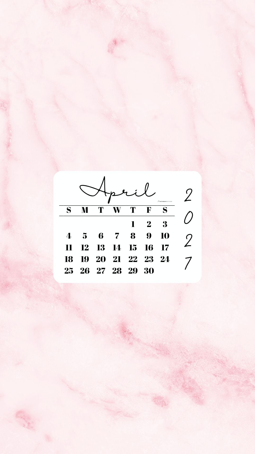April 2027 Phone Wallpaper Background - Light Rose | SaturdayGift