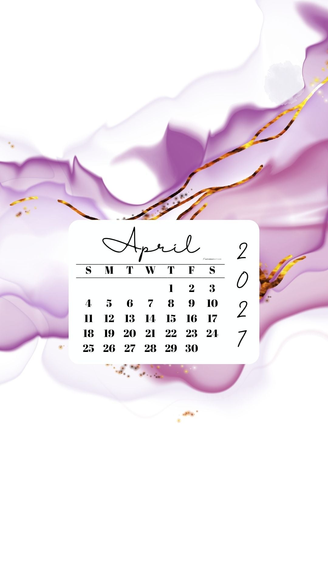 April 2027 Phone Wallpaper Background - Lilac & Gold | SaturdayGift