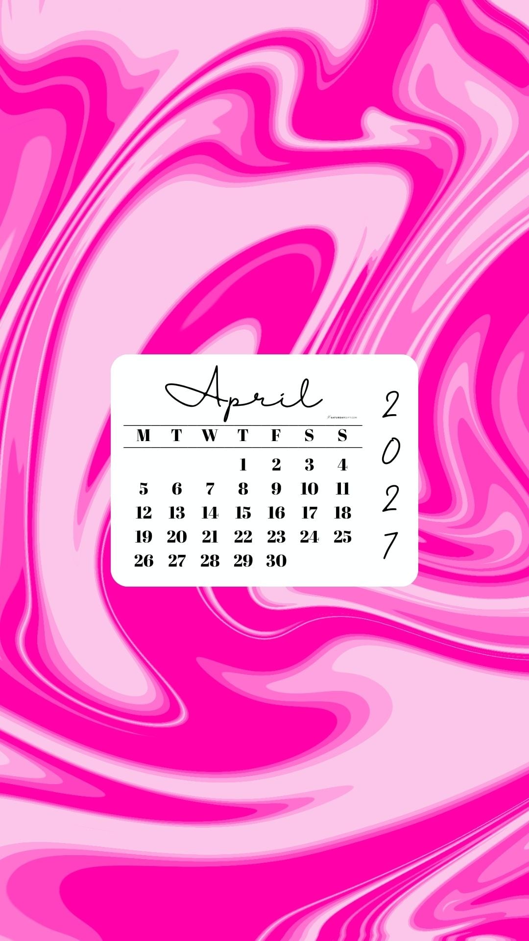 April 2027 Phone Wallpaper Background - Liquid Pink | SaturdayGift
