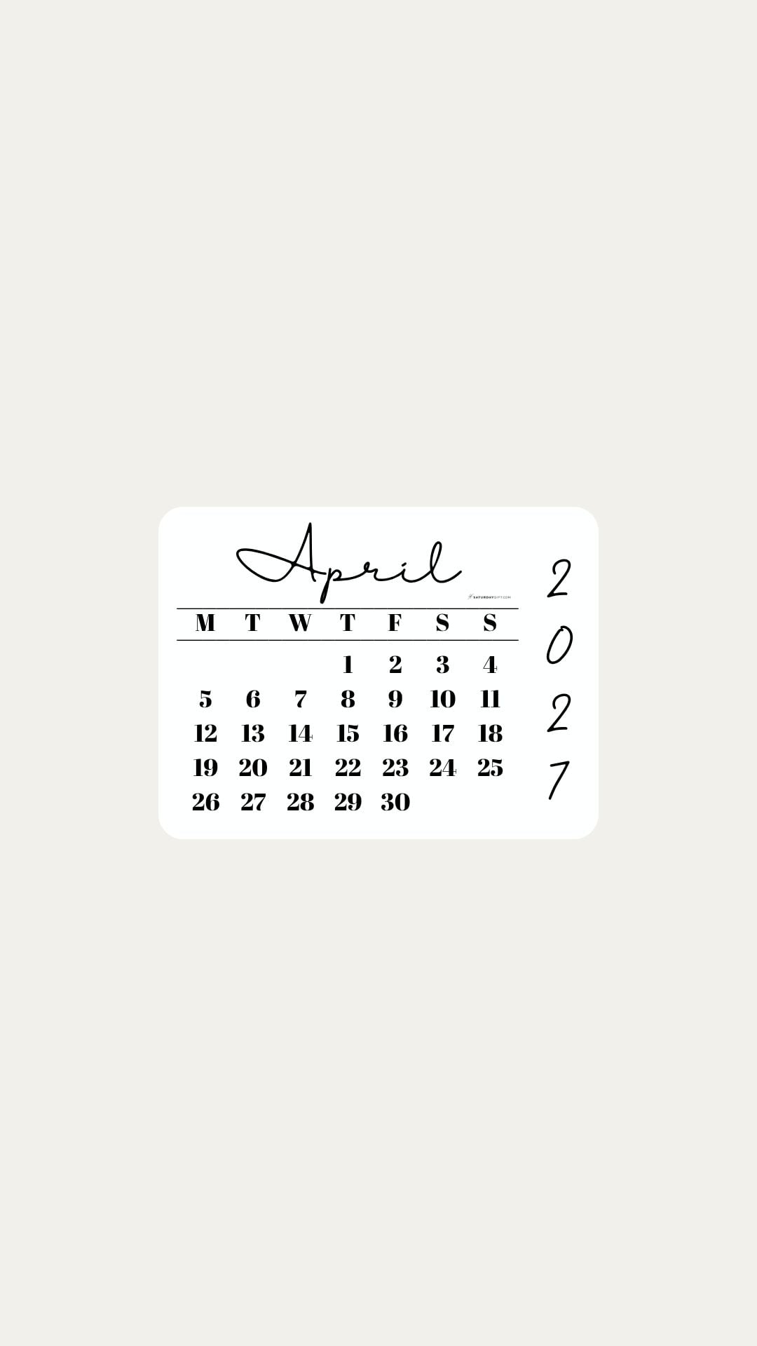 April 2027 Phone Wallpaper Background - Minimal Beige | SaturdayGift