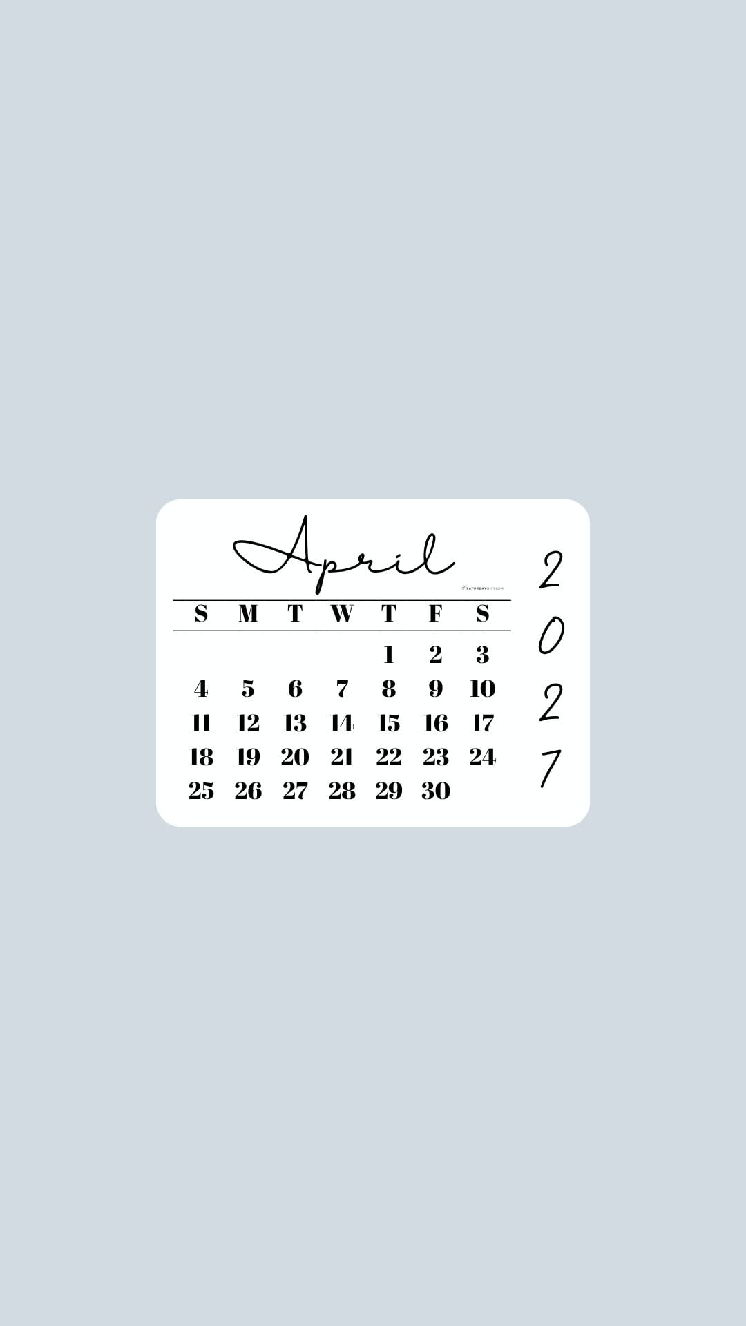 April 2027 Phone Wallpaper Background - Minimal Grey | SaturdayGift