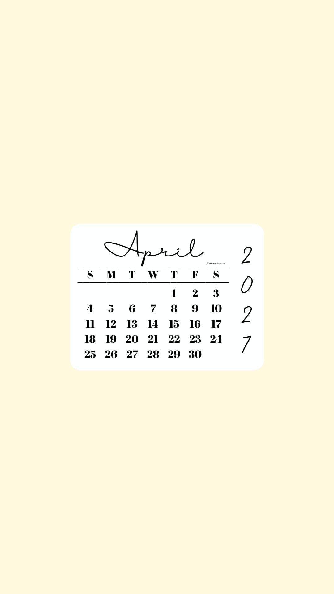 April 2027 Phone Wallpaper Background - Minimal Yellow | SaturdayGift