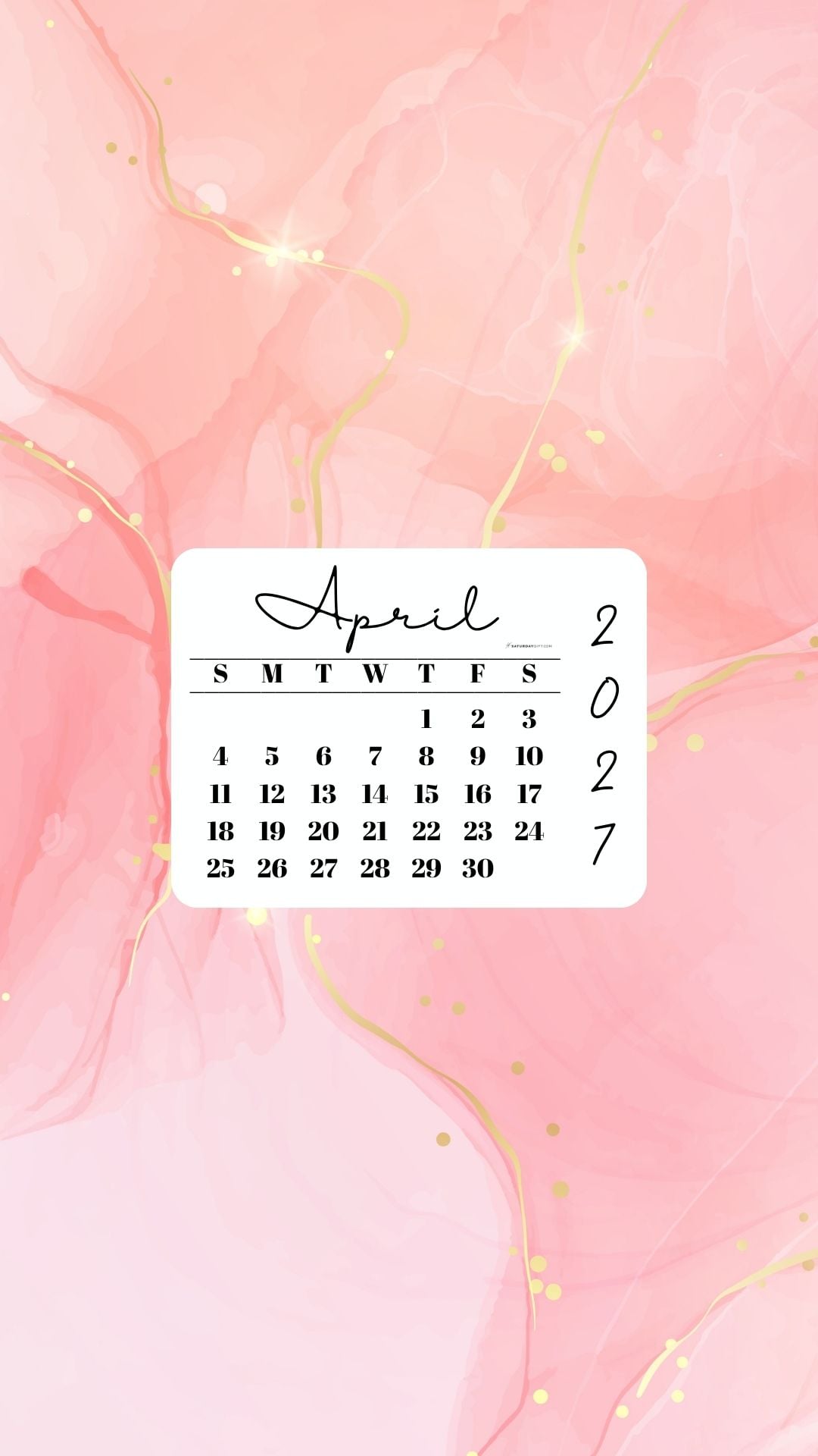April 2027 Phone Wallpaper Background - Peach & Gold | SaturdayGift