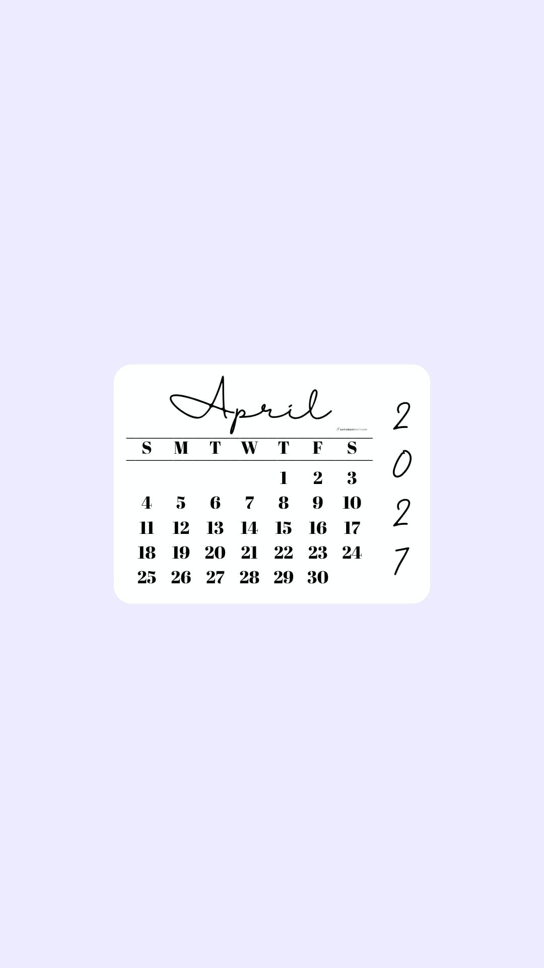 April 2027 Phone Wallpaper Background - Simple Lilac | SaturdayGift