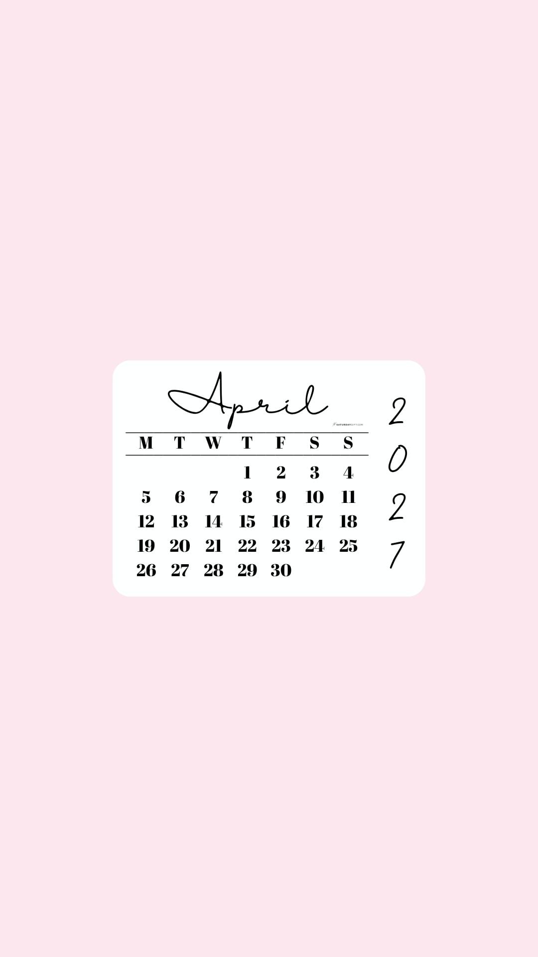 April 2027 Phone Wallpaper Background - Simple Pink | SaturdayGift