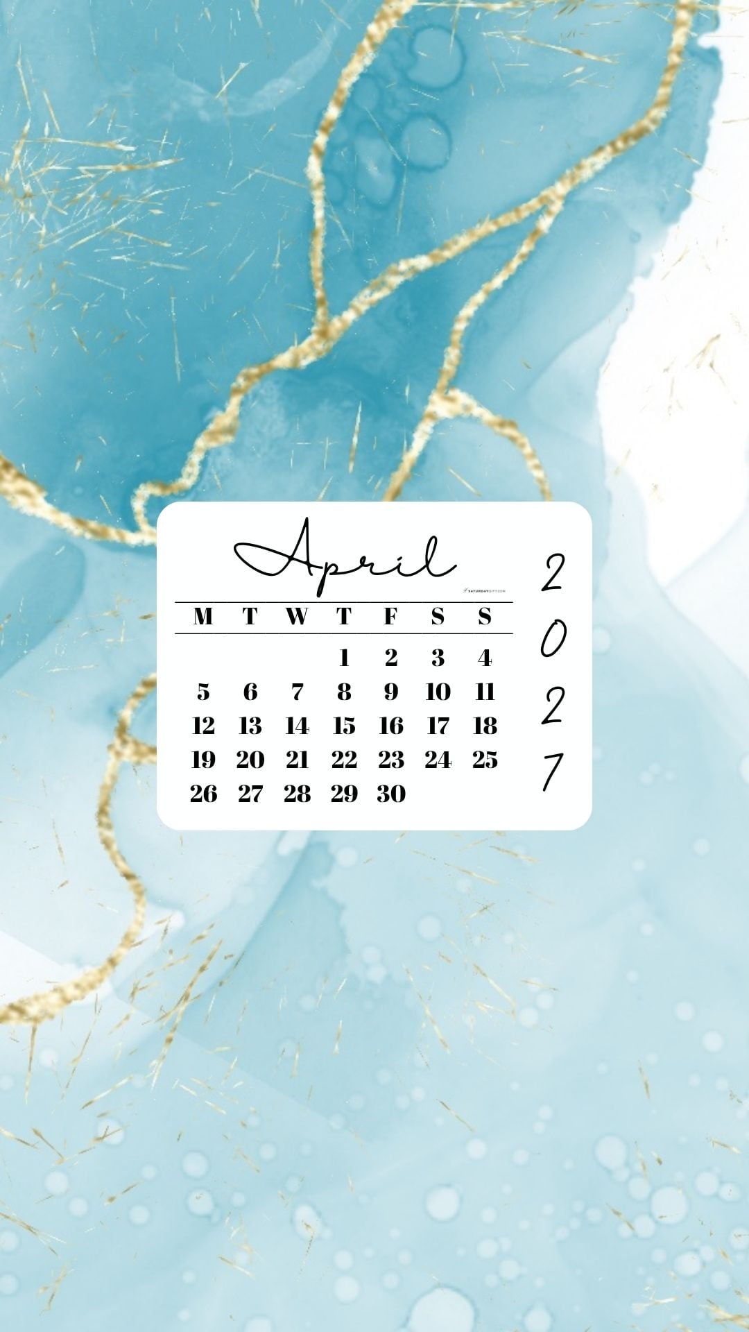 April 2027 Phone Wallpaper Background - Turquoise Marble | SaturdayGift
