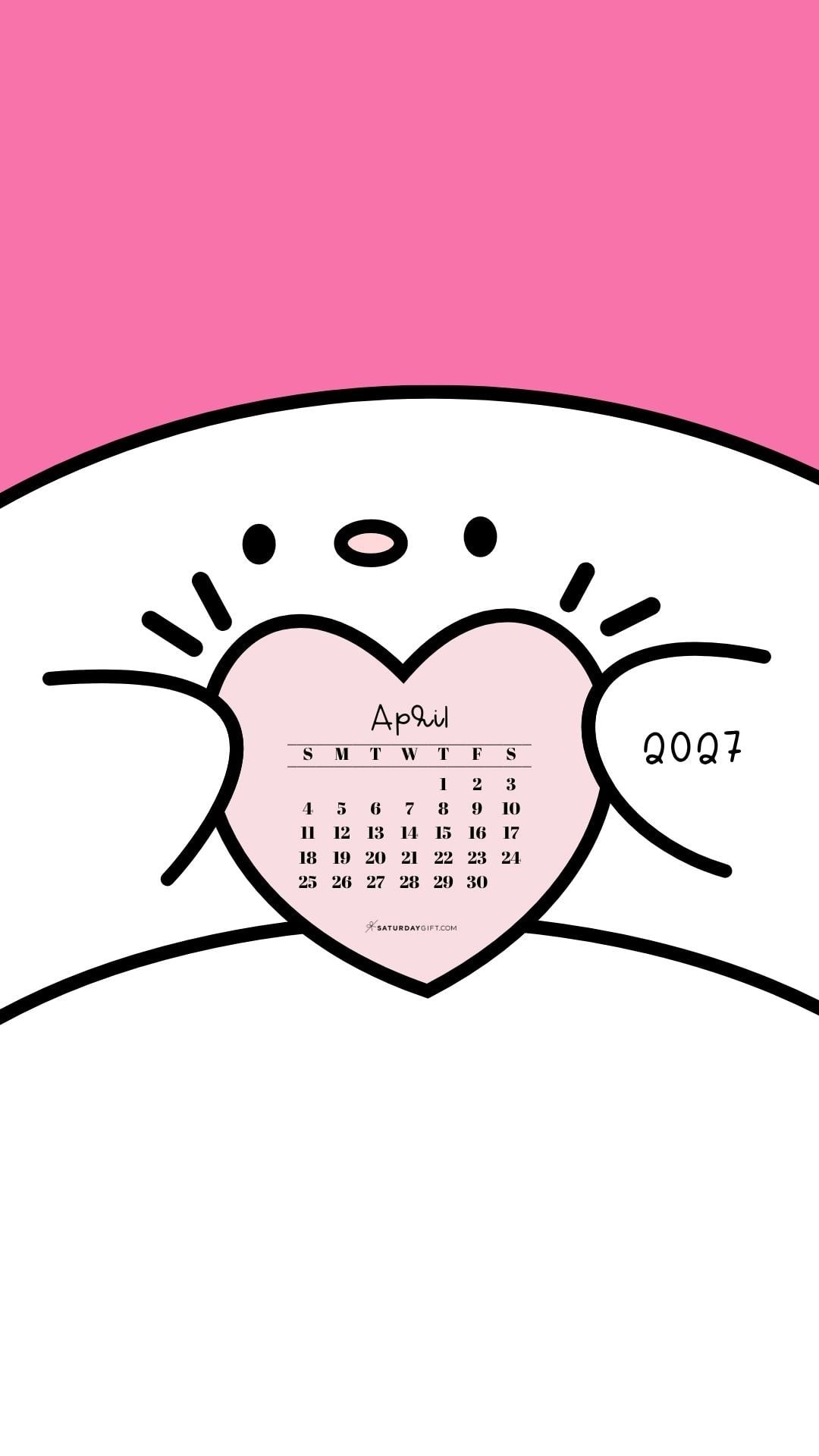 April 2027 Wallpaper for Phone - Friendly Creature Pink | SaturdayGift