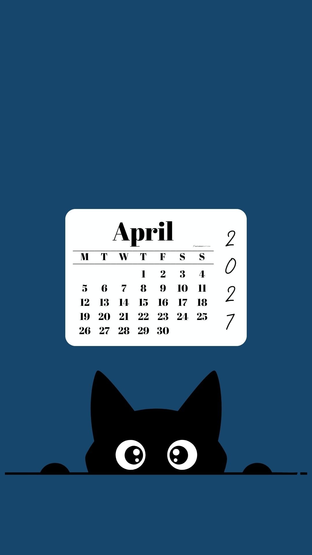 April Calendar Phone Background - Shy Cat Blue | SaturdayGift