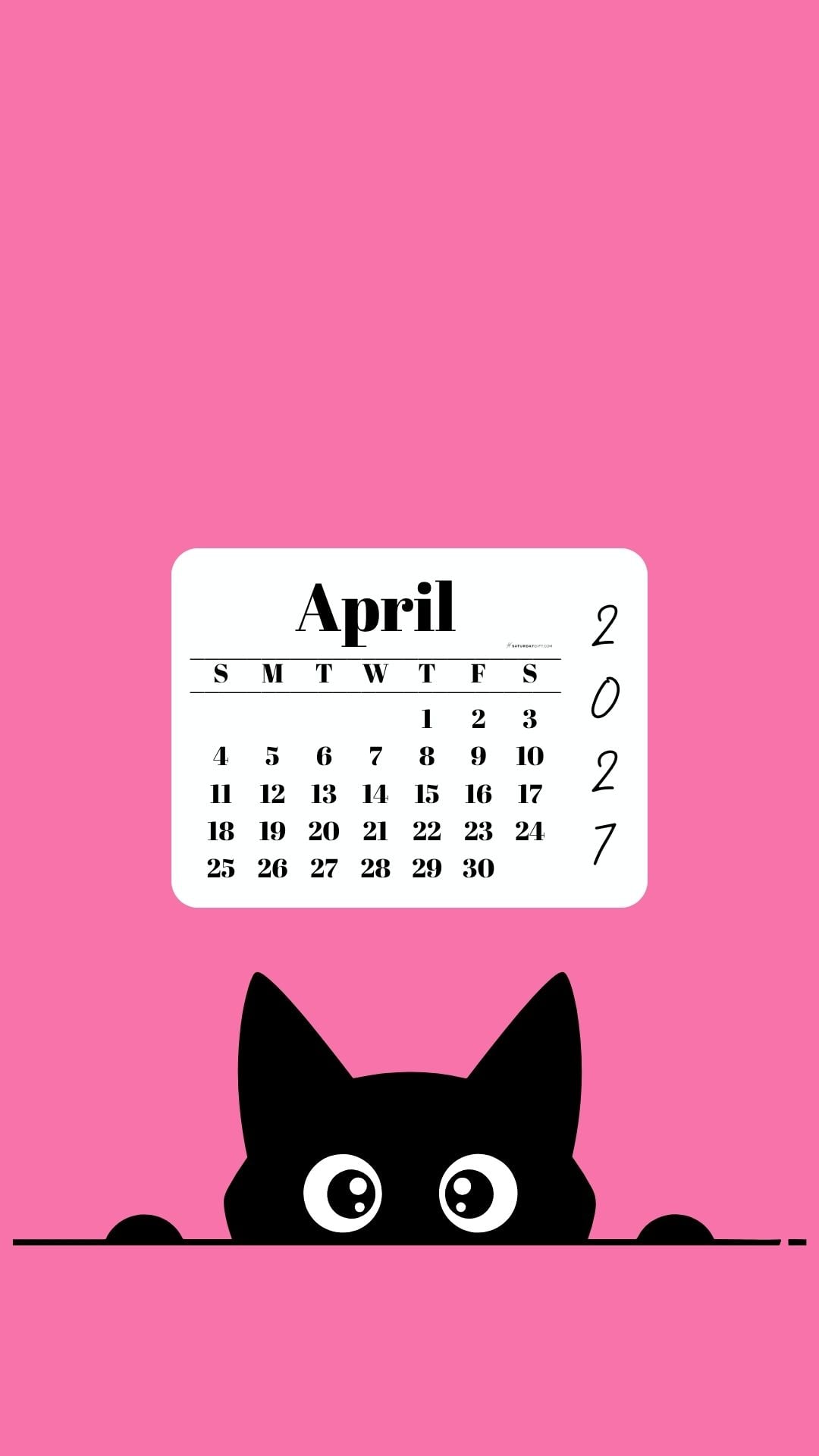 April Calendar Phone Background - Shy Cat Pink | SaturdayGift