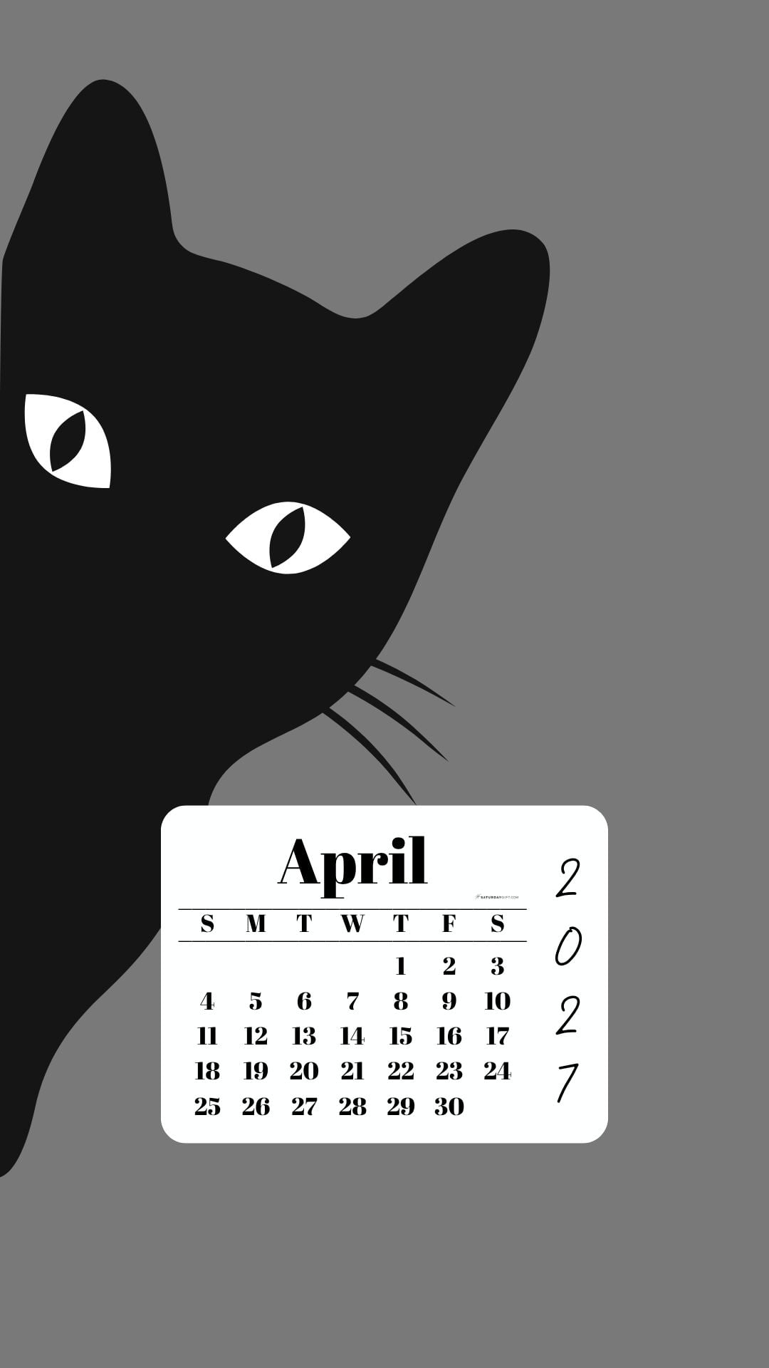 April Phone Wallpaper - Black Cat Grey Background | SaturdayGift