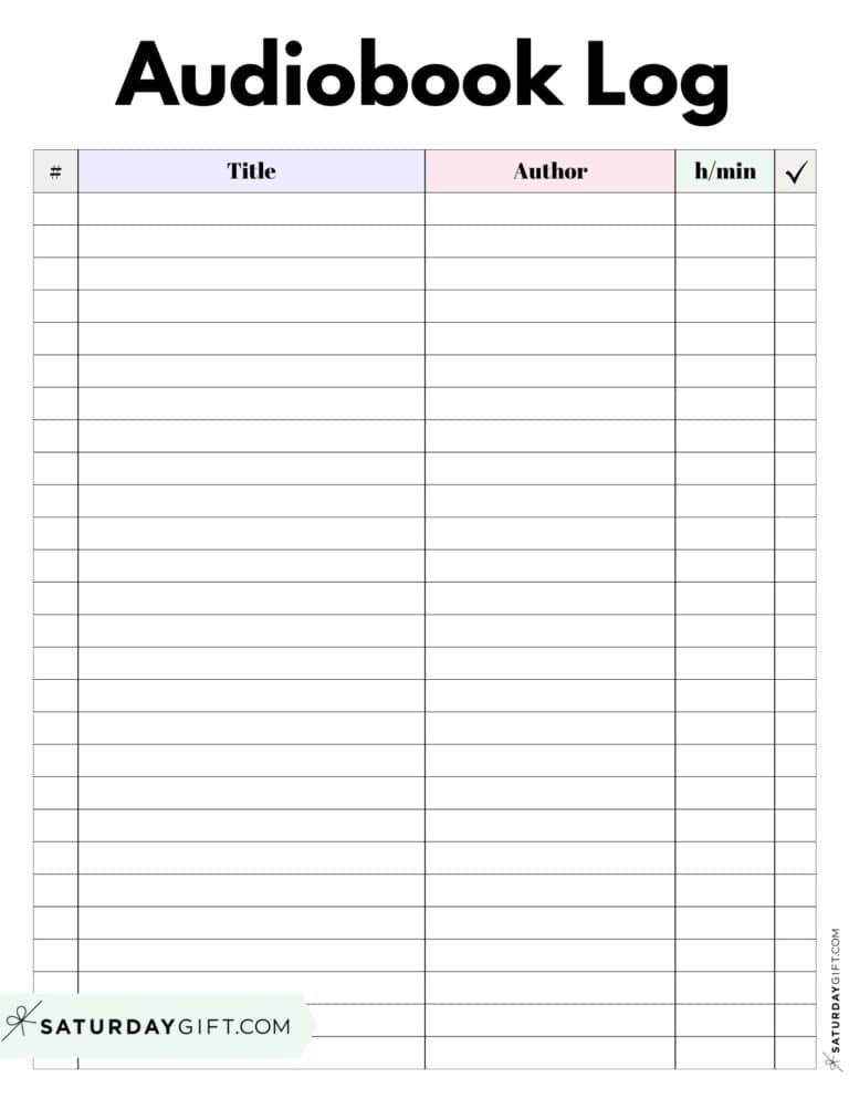 Audiobook Tracker - 25 Cute Free Printable Templates | SaturdayGift