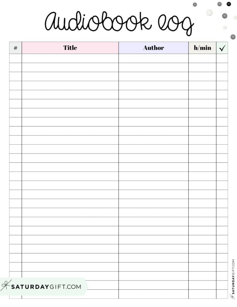 Audiobook Log Tracker with Hours & Minutes - Free Printable PDF