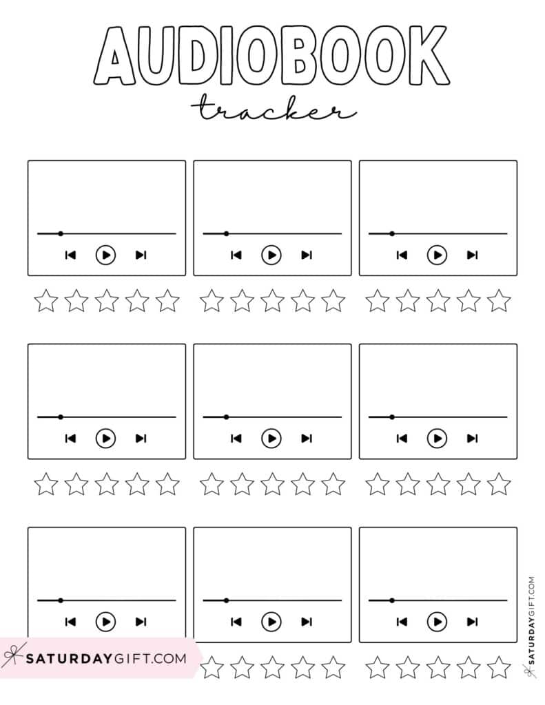 Audiobook Tracker Black & White - Cute Free Printable