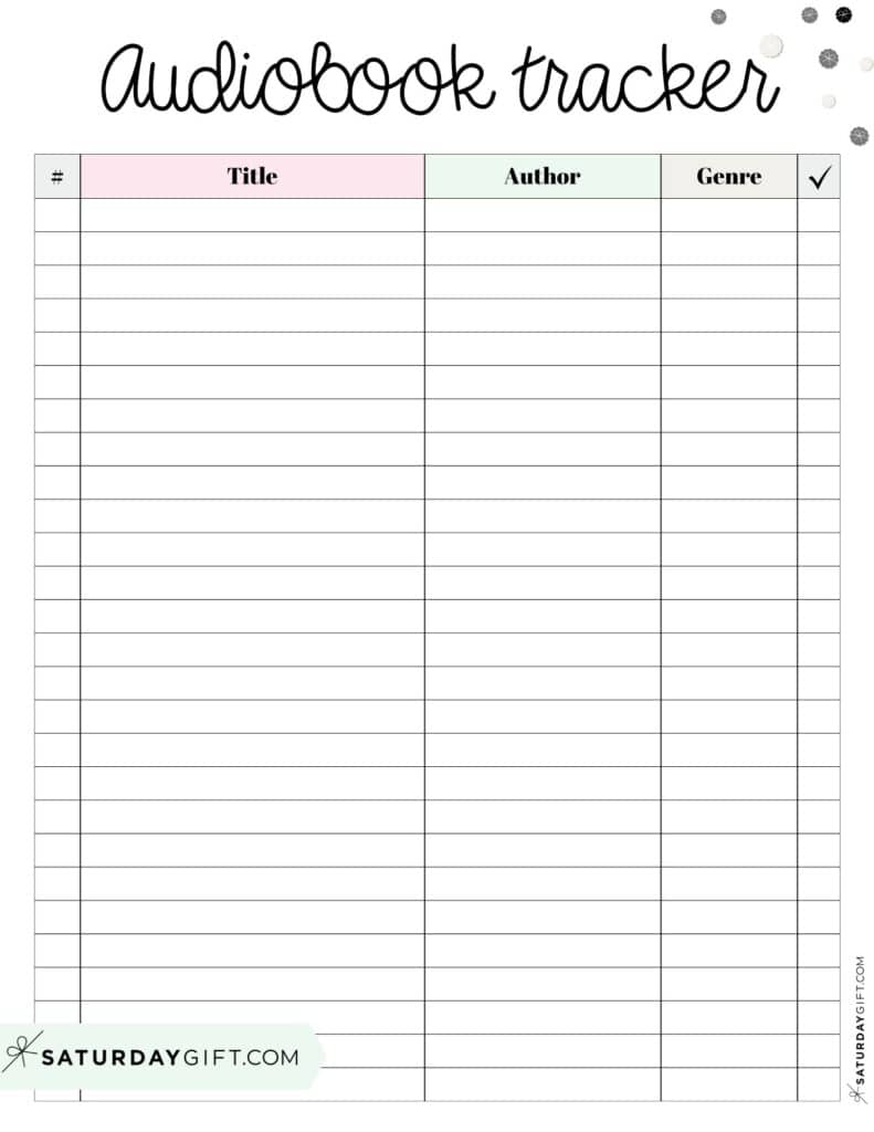Audiobook Tracker Log Free Printable