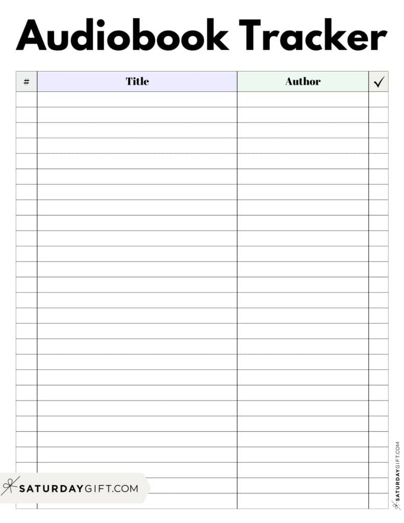 Audiobook Tracker Printable PDF