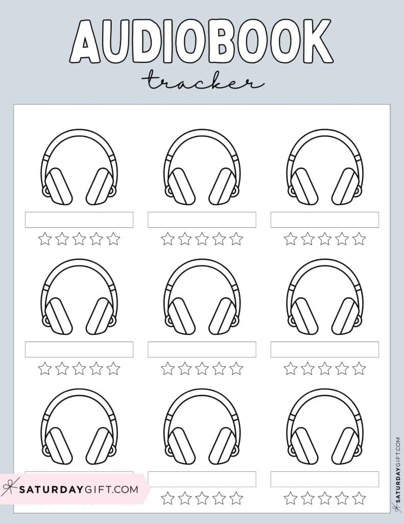udiobook Tracker Printable Template Grey