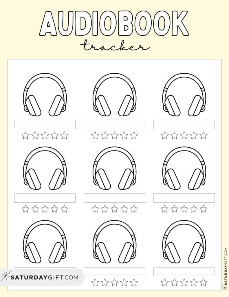 Audiobook Tracker Printable Template Yellow