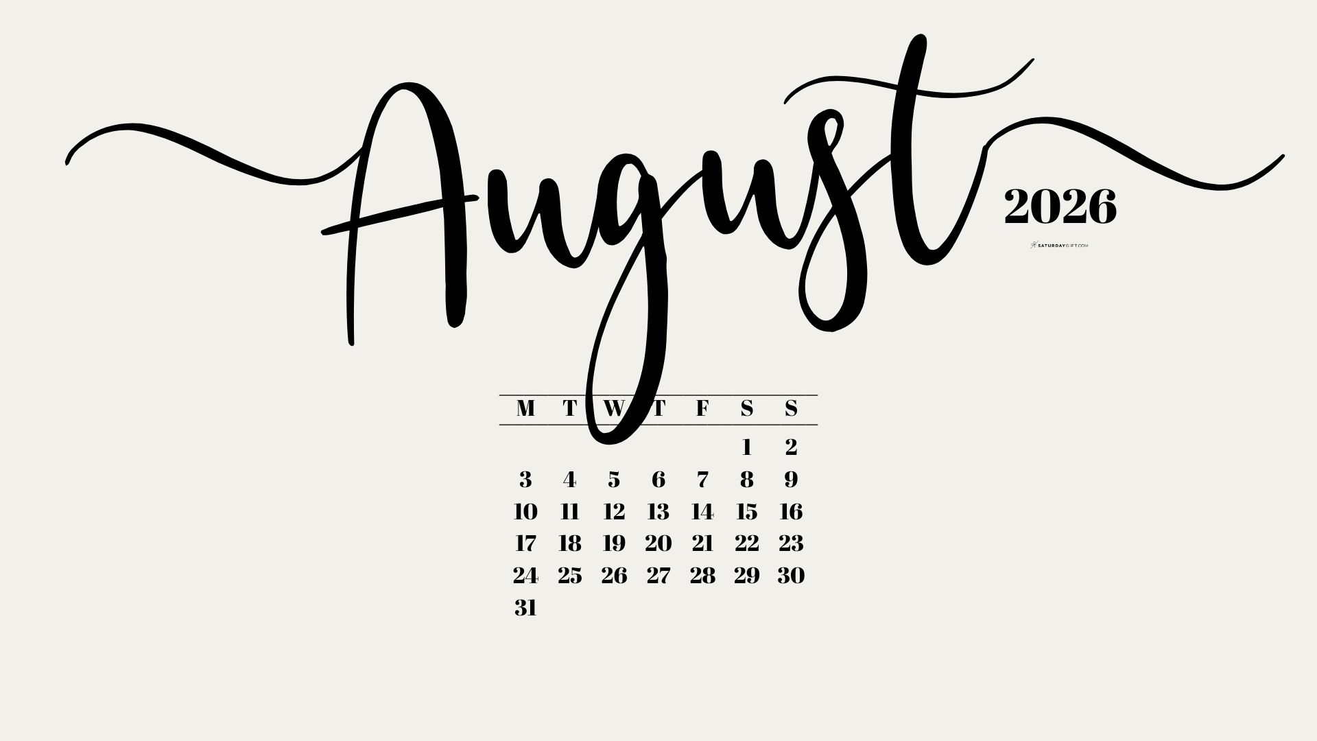 August 2026 Desktop Background Wallpaper - Beige | SaturdayGift