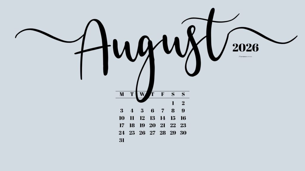 August 2026 Desktop Background Wallpaper - Grey | SaturdayGift