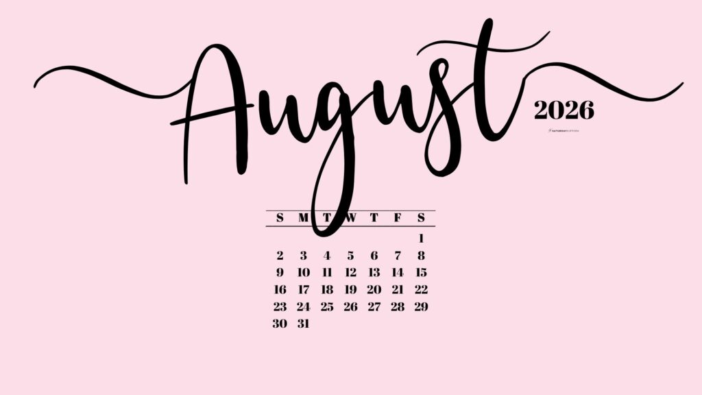 August 2026 Desktop Background Wallpaper - Pink | SaturdayGift
