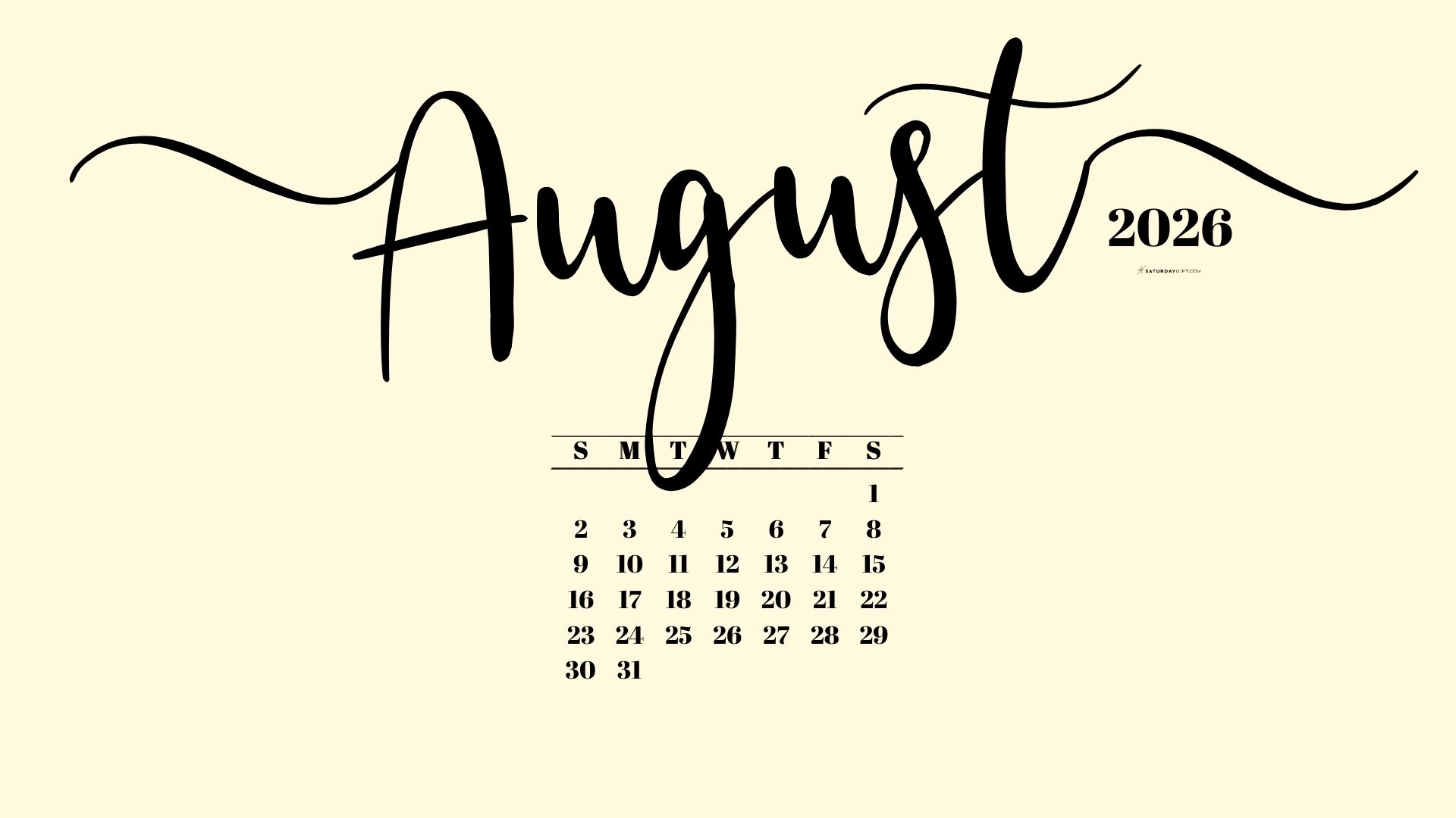 August 2026 Desktop Background Wallpaper - Yellow | SaturdayGift