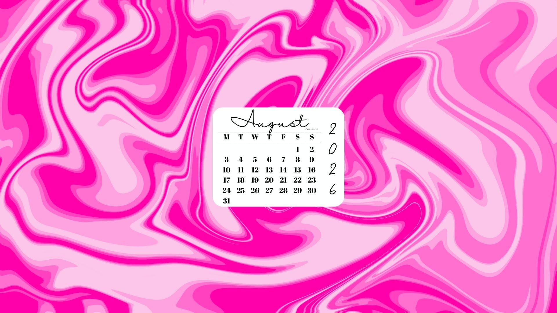 August 2026 Desktop Wallpaper Background - Liquid Pink | SaturdayGift