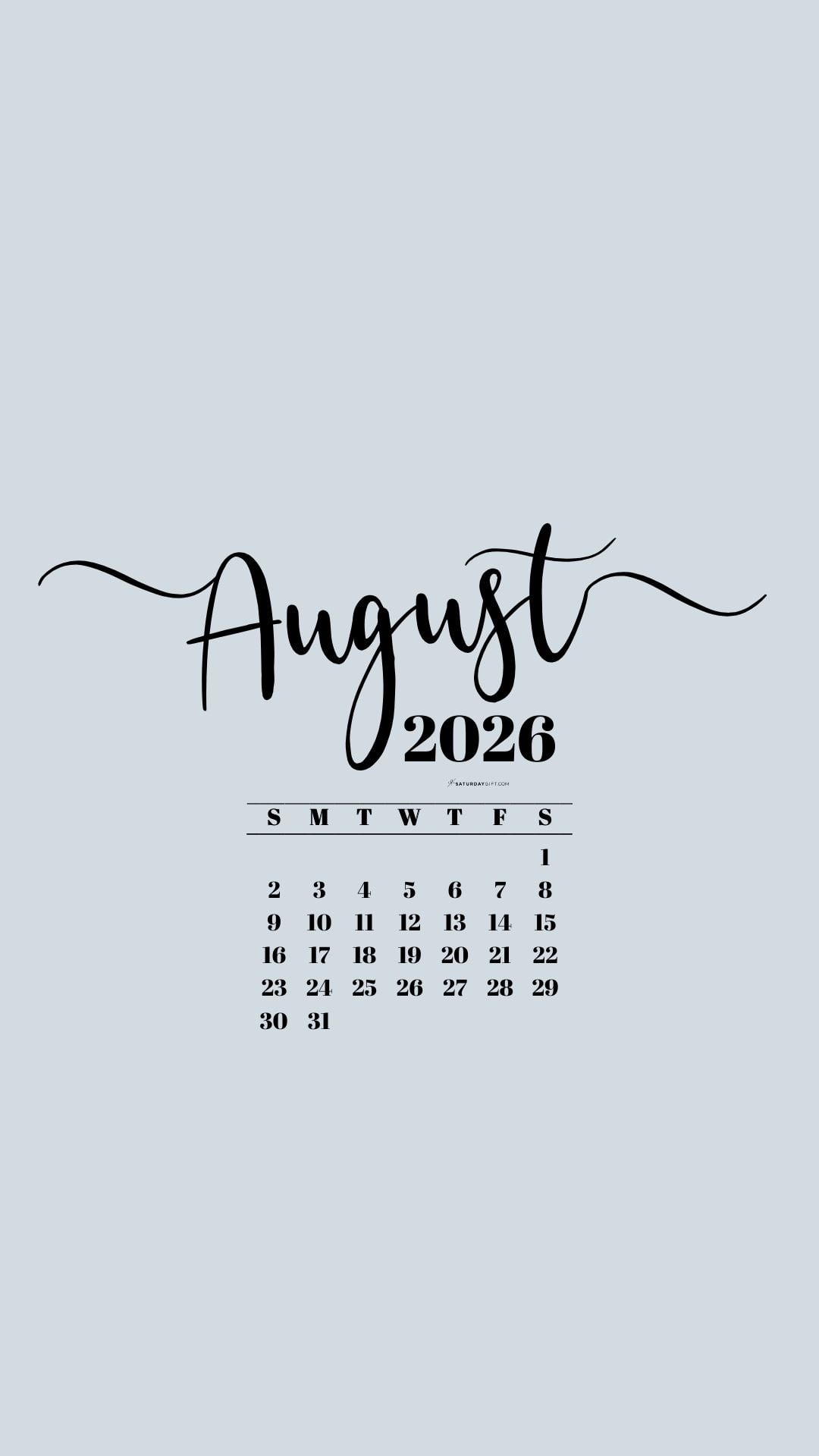 August 2026 Phone Background Wallpaper - Grey | SaturdayGift