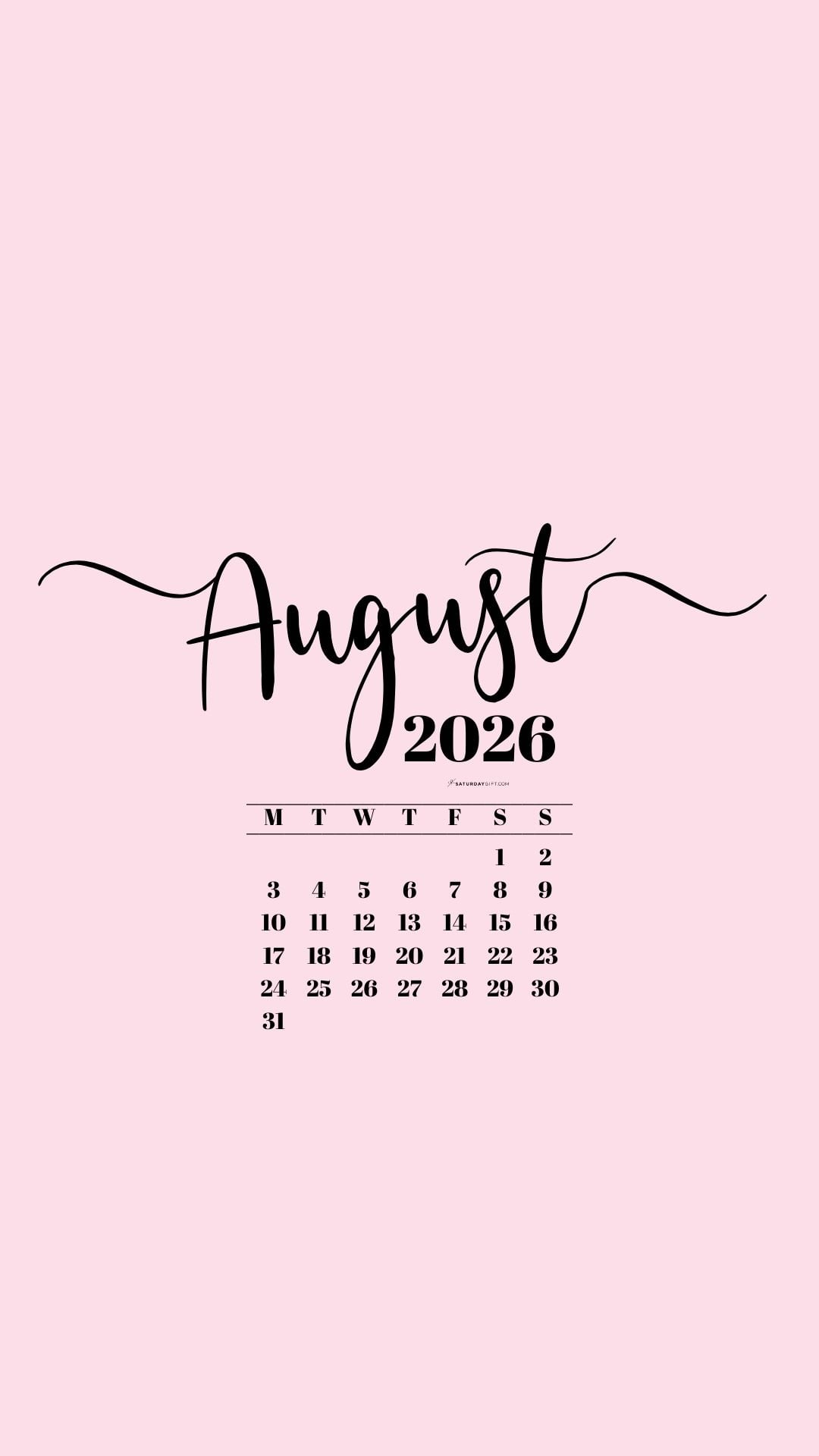 August 2026 Phone Background Wallpaper - Pink | SaturdayGift
