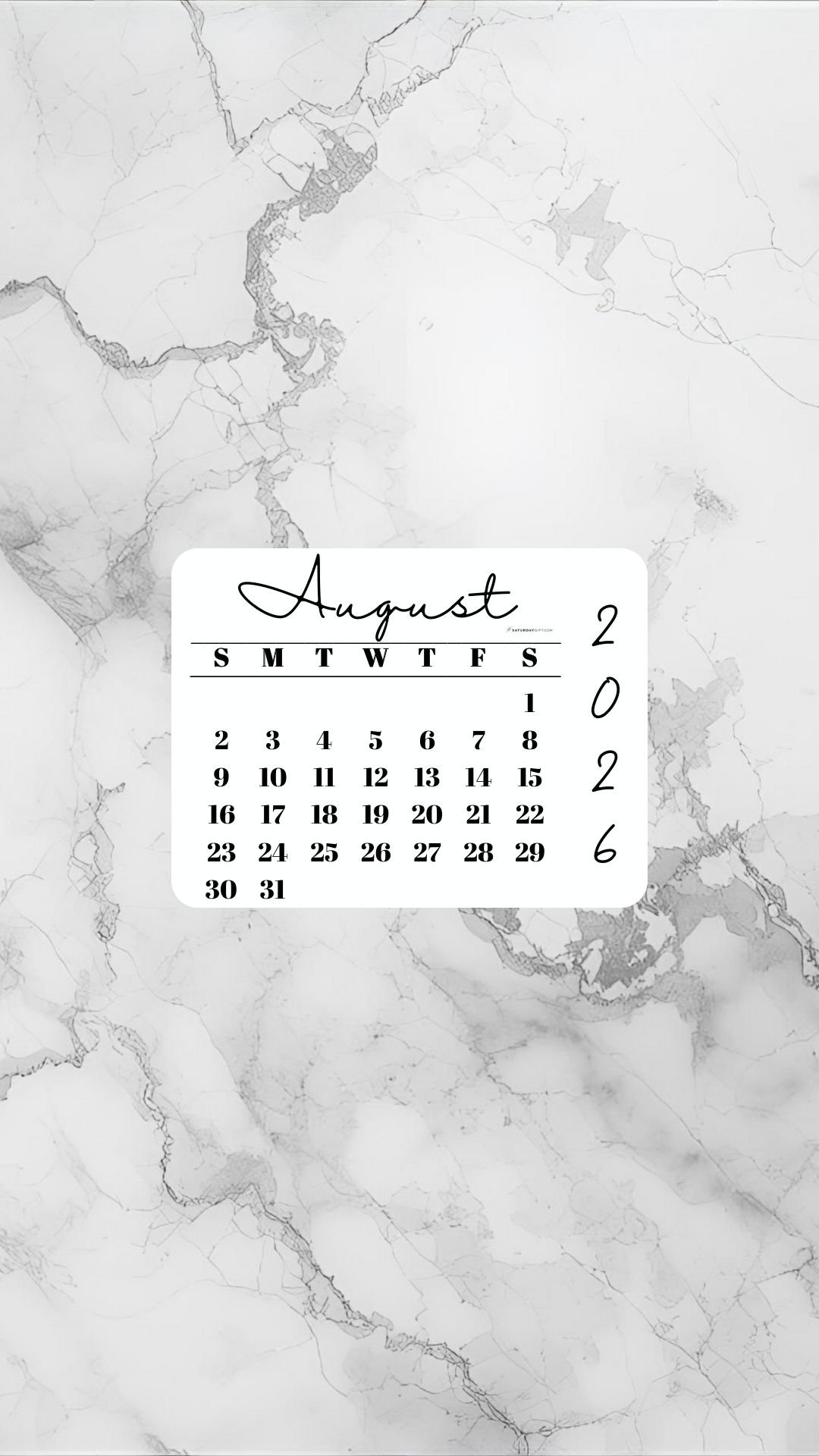 August 2026 Phone Wallpaper Background - Light Grey | SaturdayGift