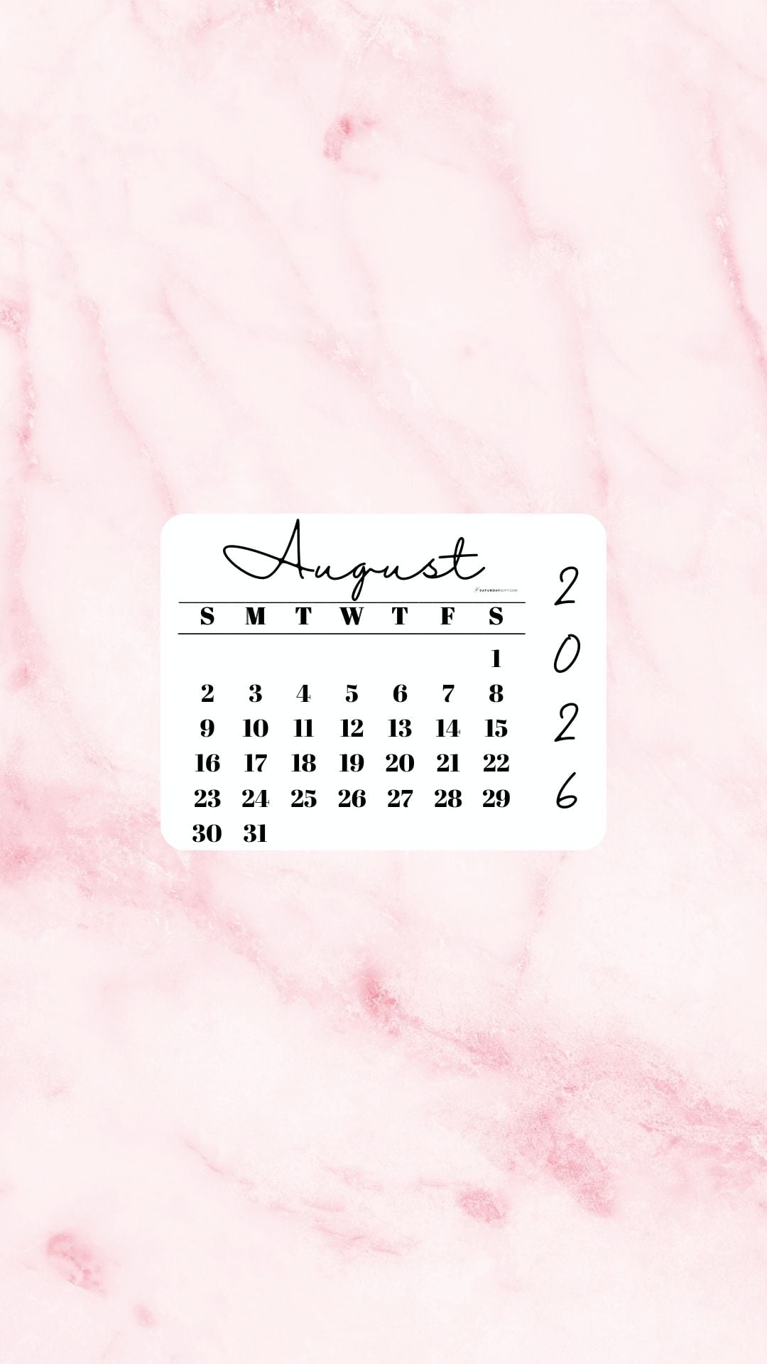 August 2026 Phone Wallpaper Background - Light Rose | SaturdayGift