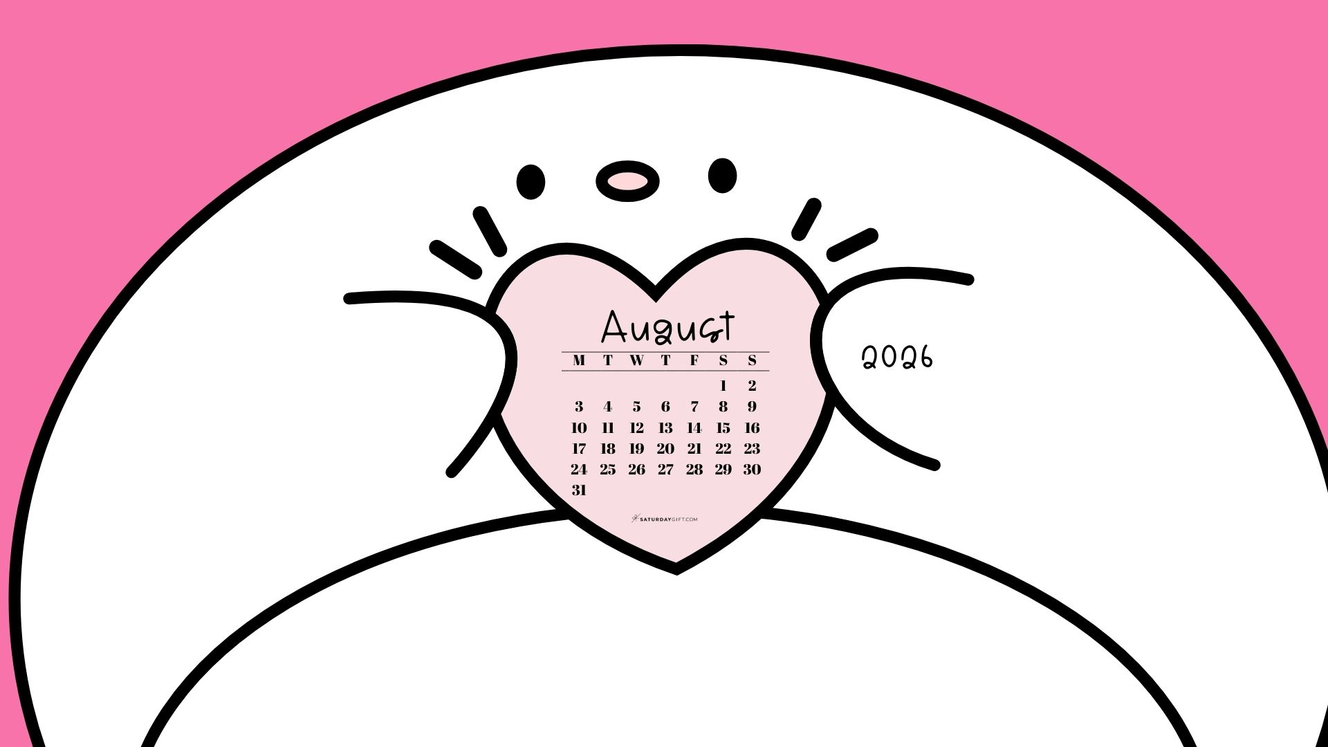 August 2026 Wallpaper for Desktop - Friendly Creature Pink | SaturdayGift