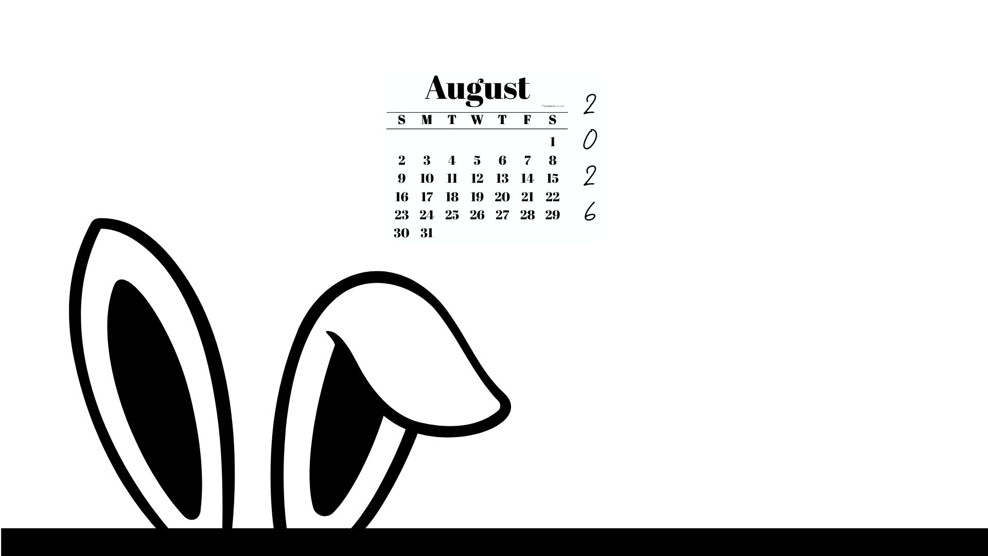 August 2026 Wallpaper for Desktop - Shy Bunny | SaturdayGift