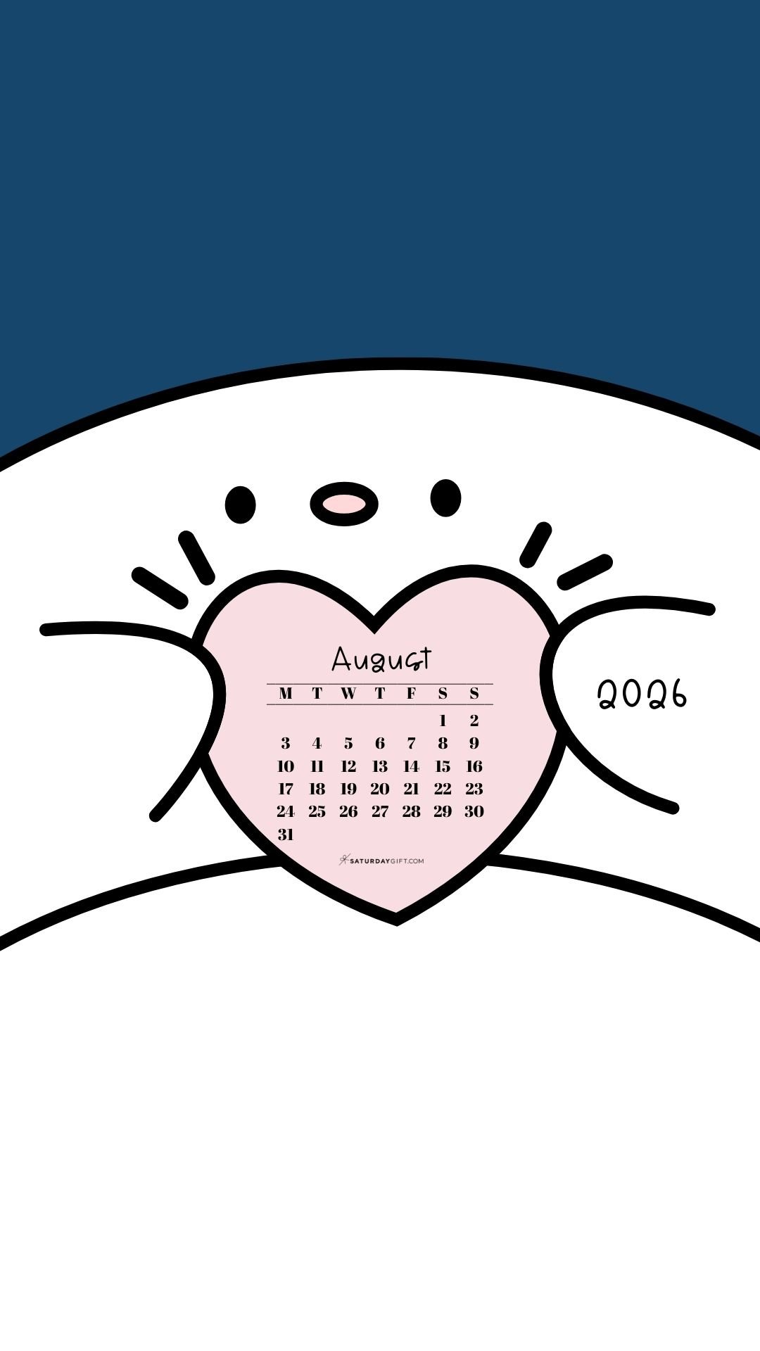 August 2026 Wallpaper for Phone - Friendly Creature Blue | SaturdayGift