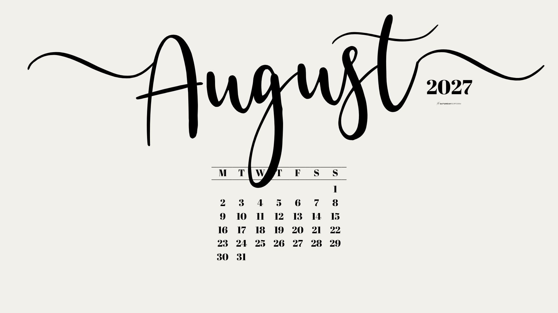 August 2027 Desktop Background Wallpaper - Beige | SaturdayGift