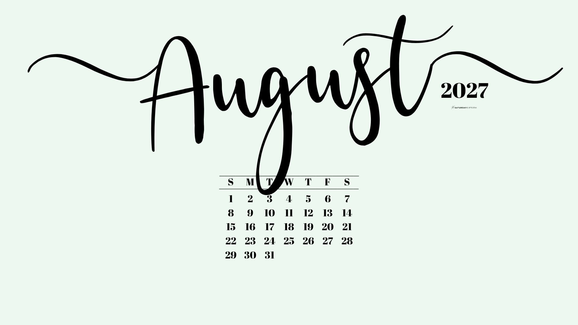August 2027 Desktop Background Wallpaper - Green | SaturdayGift