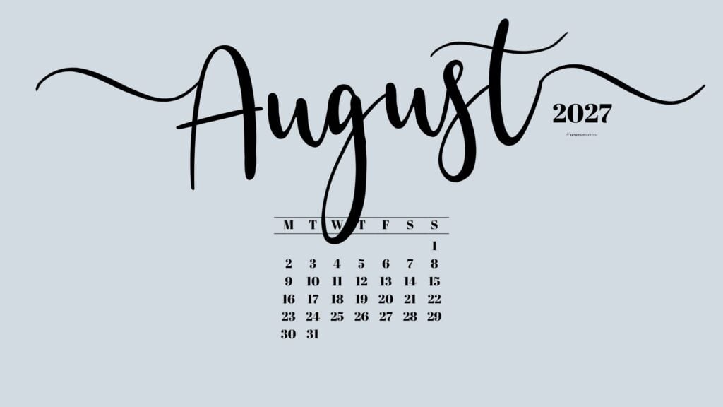 August 2027 Desktop Background Wallpaper - Grey | SaturdayGift